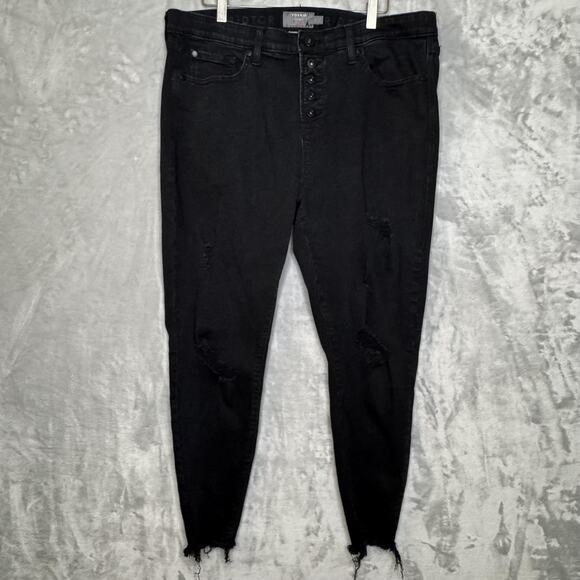 Torrid Jeans Womens 18R Black Sky High Skinny High Rise Button Fly Distressed - Picture 1 of 12